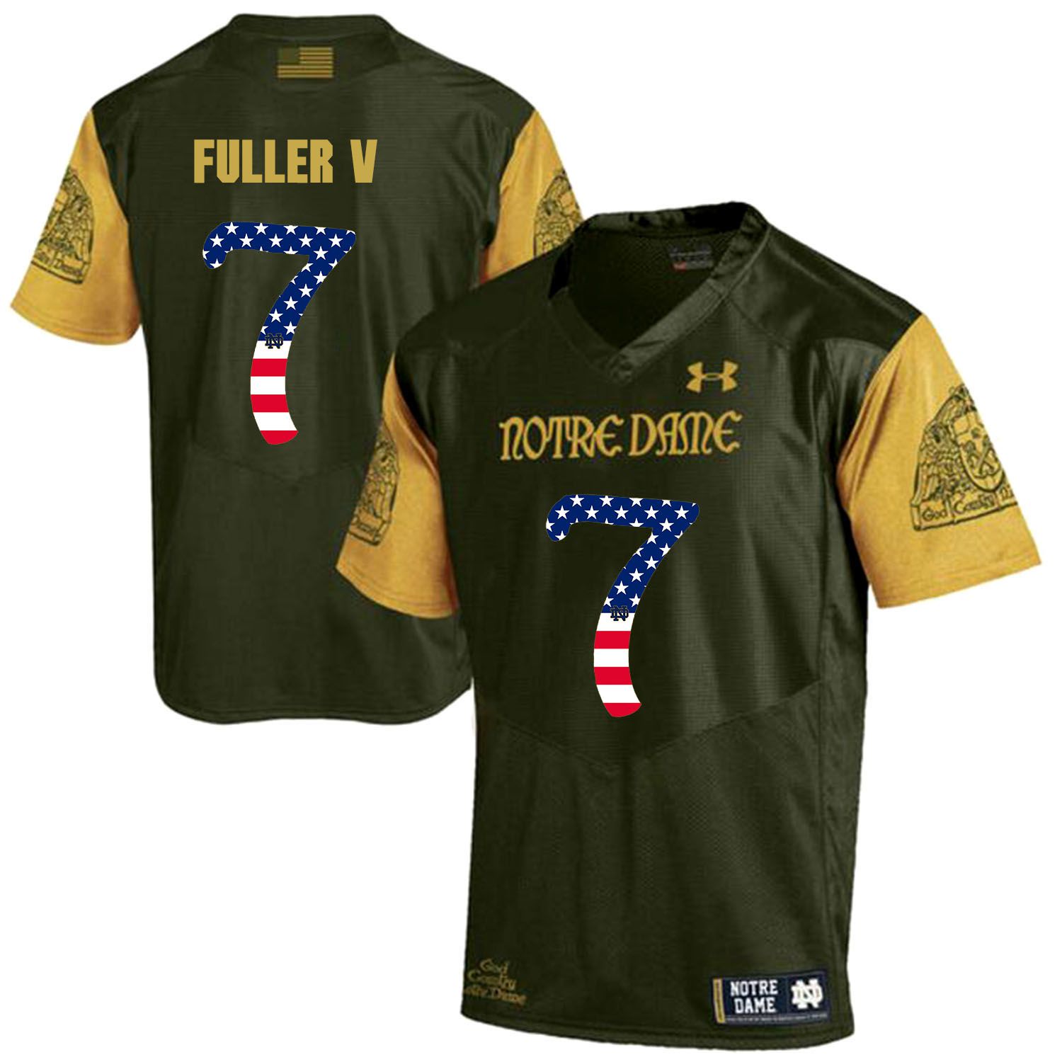 Men Norte Dame Fighting Irish #7 Fuller v Green Flag Customized NCAA Jerseys